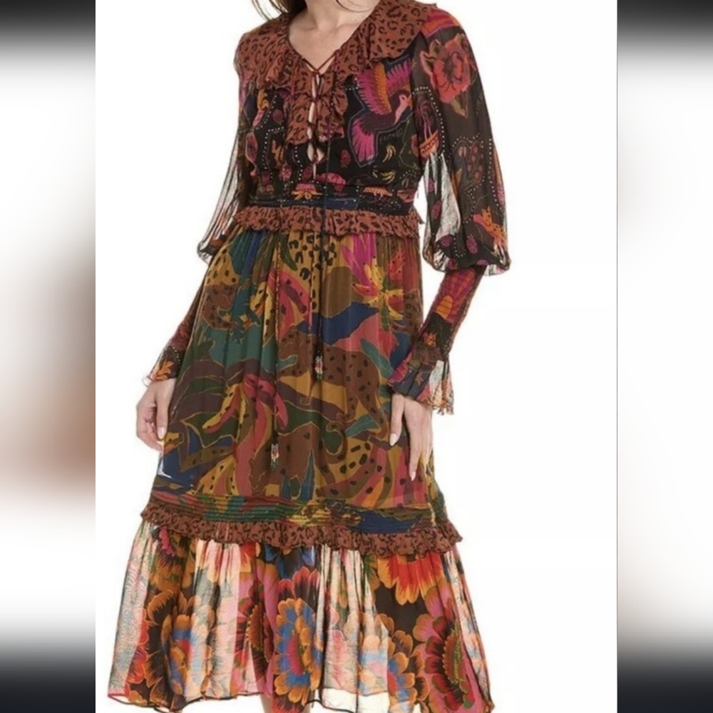 Farm Rio Lace-Up Leopard Jungle Midi Dress